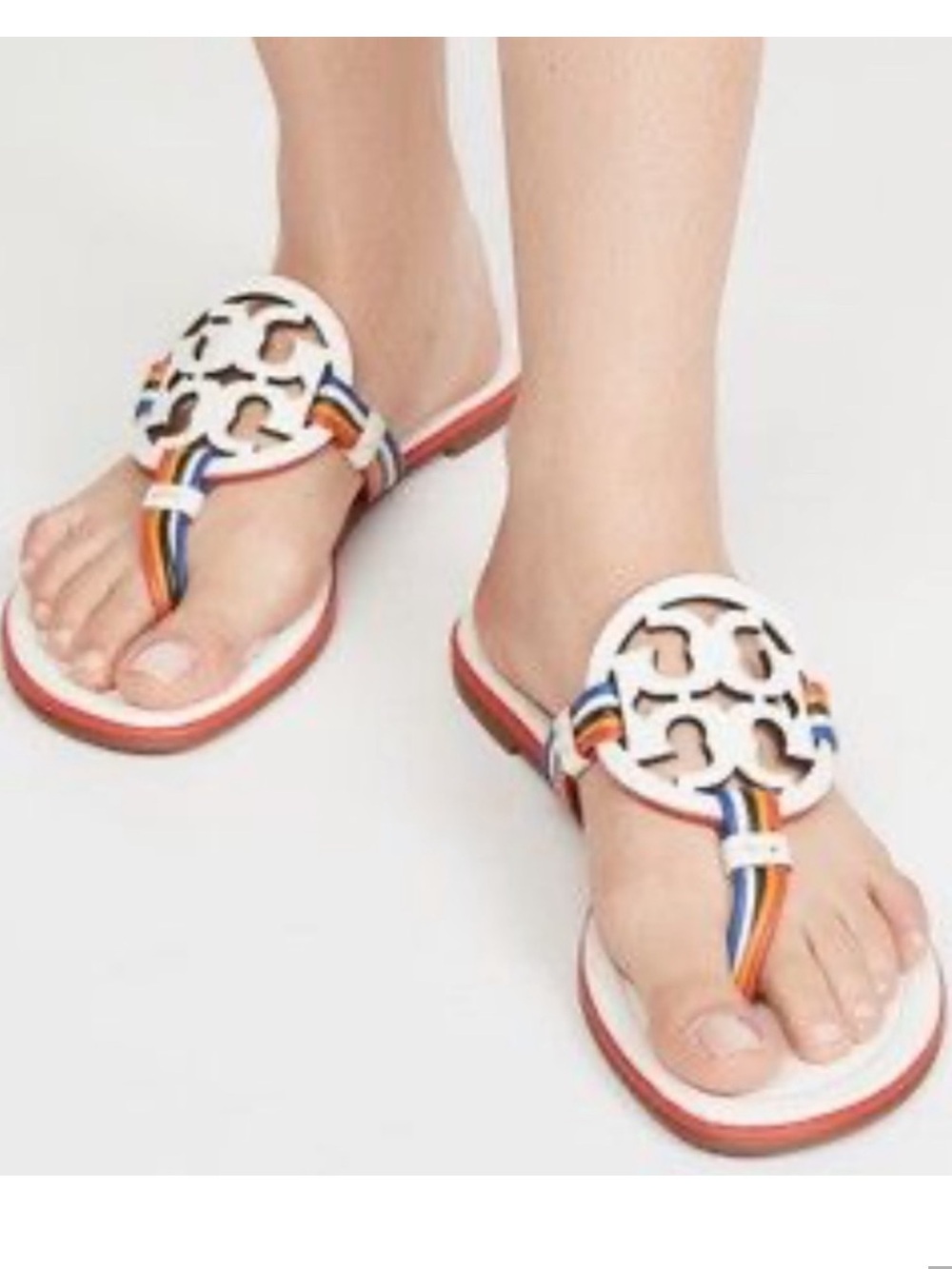 Tory Burch Mignon Miller Thong Sandal Ivory Multi Color Size 6